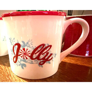 2007 Starbucks Holiday Coffee Mug "Jolly" Candy Stripe Christmas 14 Oz. Cup